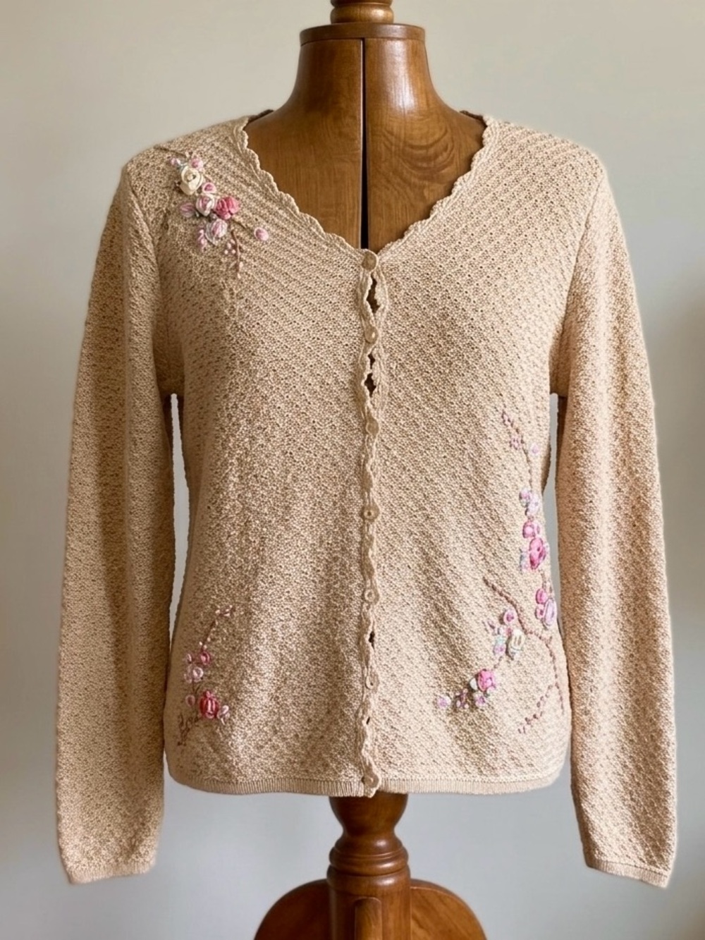 Vtg Northern Reflections Cardigan Sweater Embroidered Button Up Floral Cotton M
